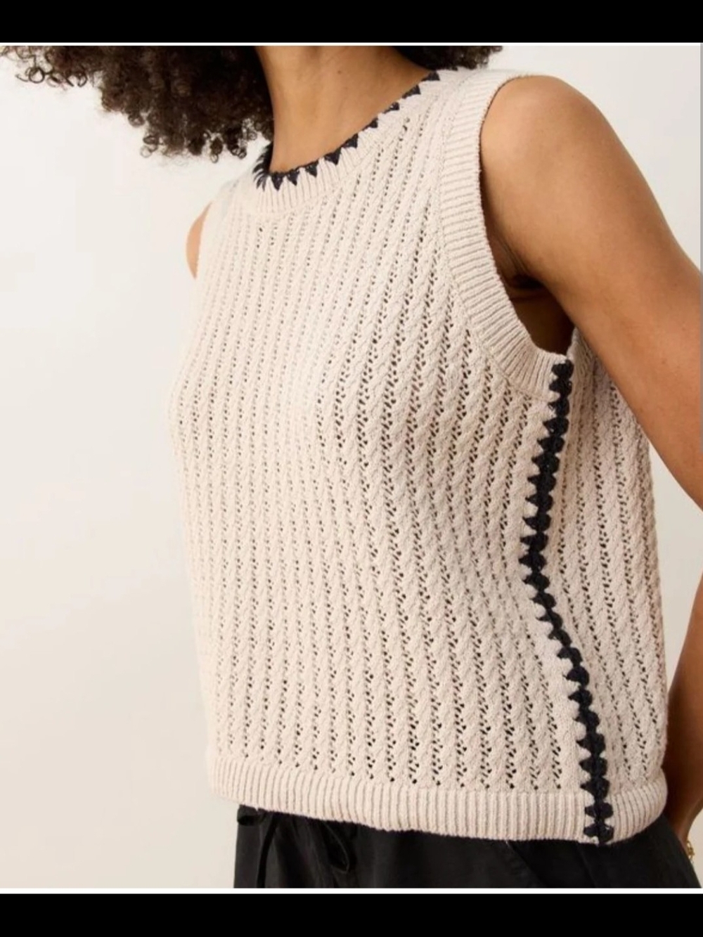Marine Layer Linen Knit Sweater Vest Tank Black Trim XS - Picture 4 of 9